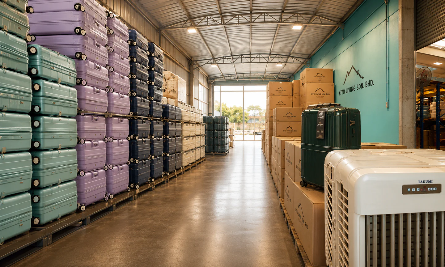 Organised luggage stock in KIYO's warehouse